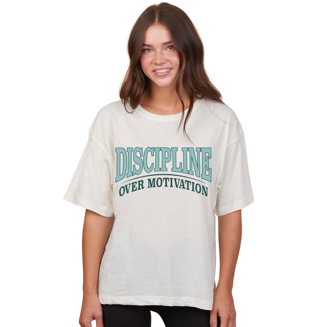 Discipline Over Motivation Oversized T Shirt - WHITE EZ