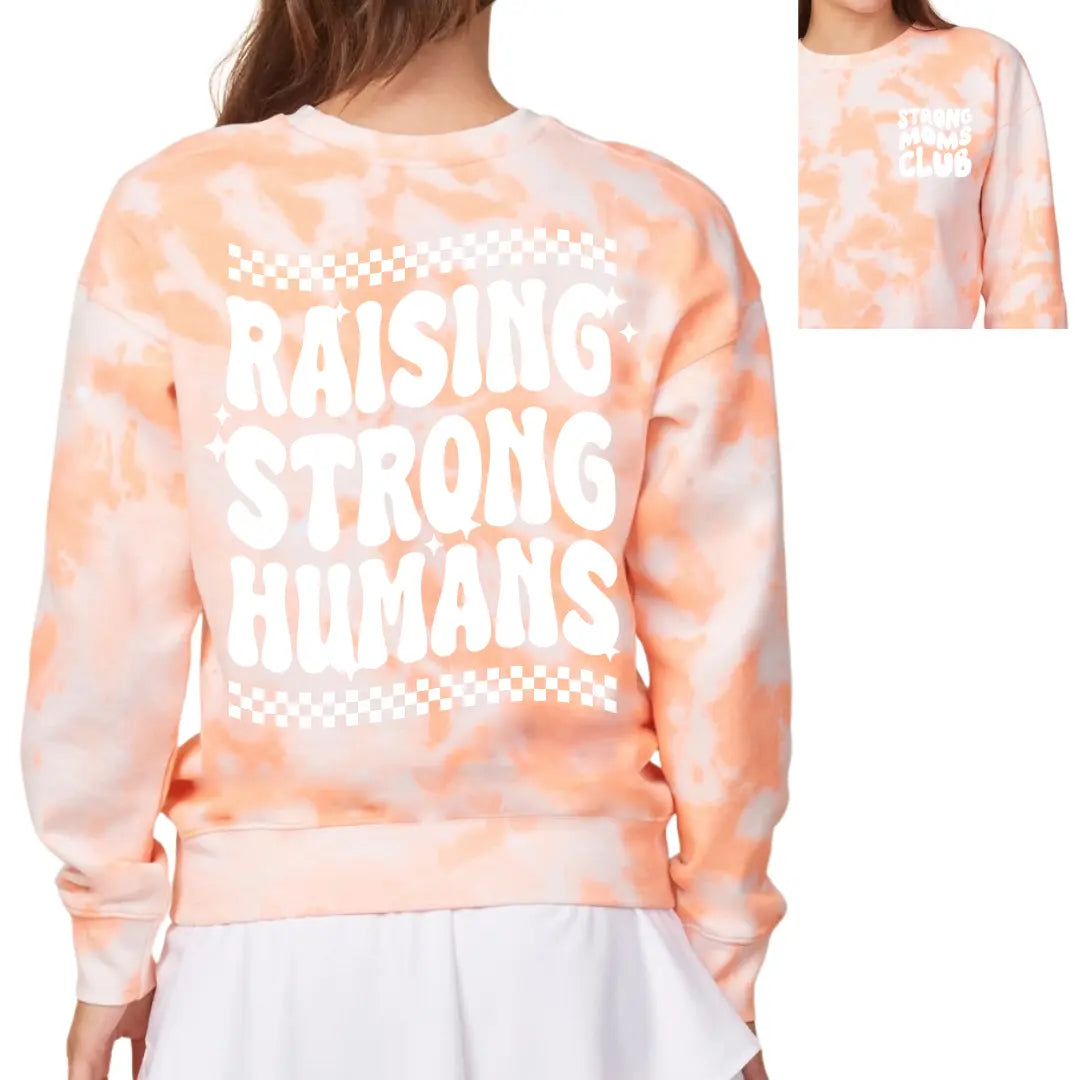 Raising Strong Humans Checkered Crew Sweatshirt - CORAL TIE DYE Kelly Yager