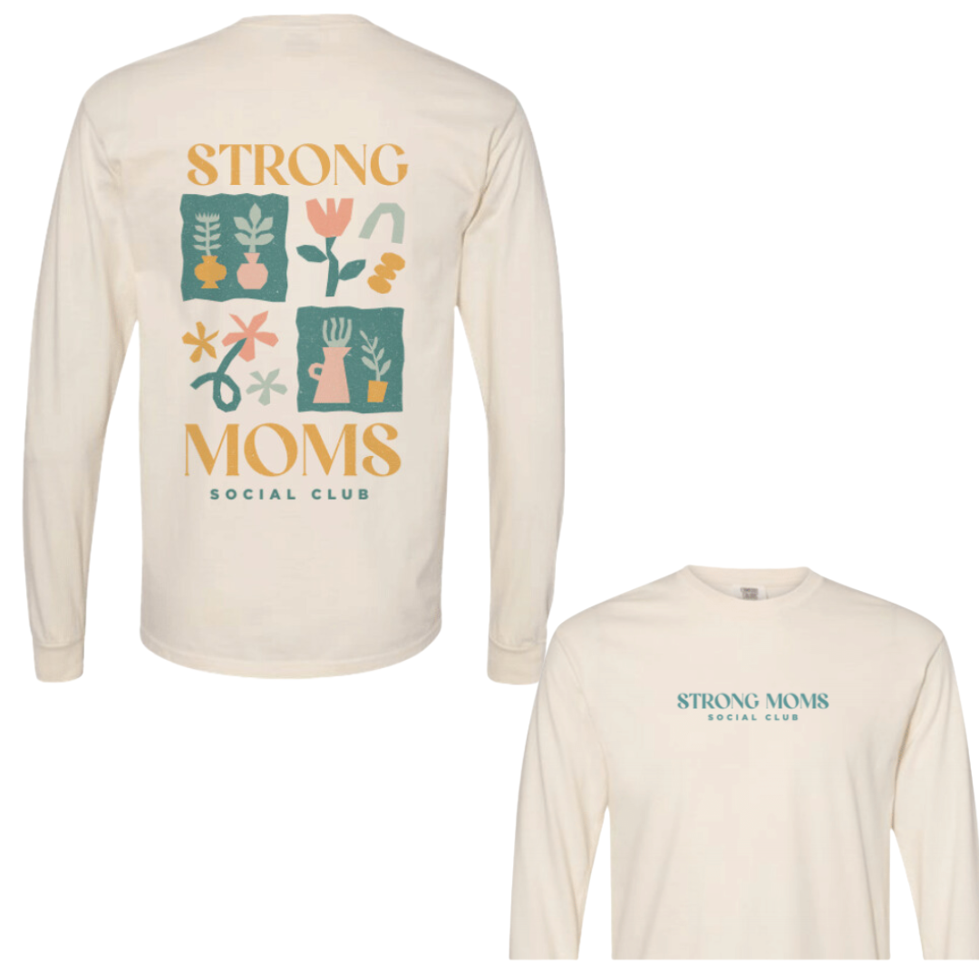Strong Moms Social Club LS - CREAM FLORAL