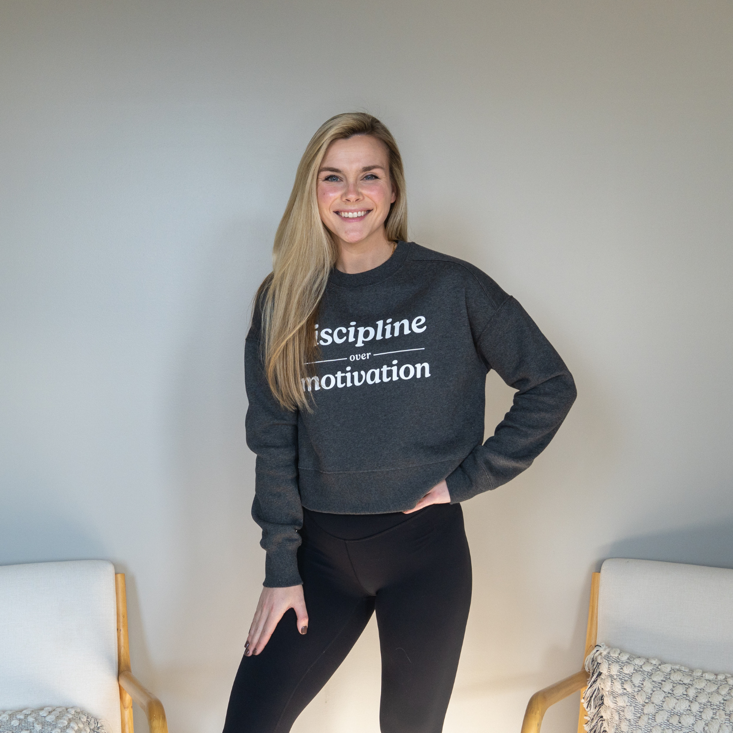 Discipline Over Motivation Cropped Crewneck